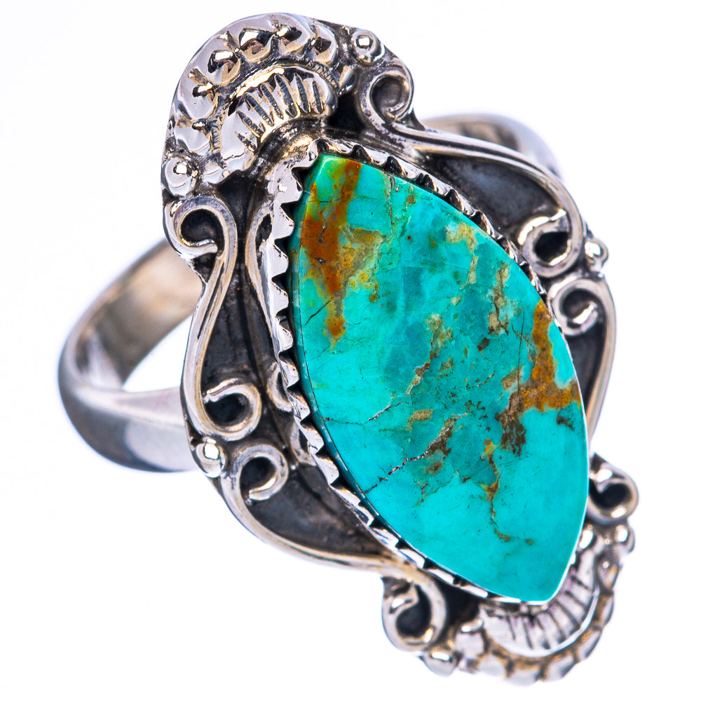 Sterling silver turquoise cabochon ring, oval stone in detailed openwork setting