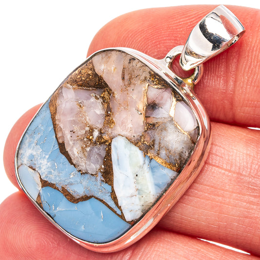 Pink and blue spiny oyster pendant in .925 sterling silver, teardrop cabochon bezel