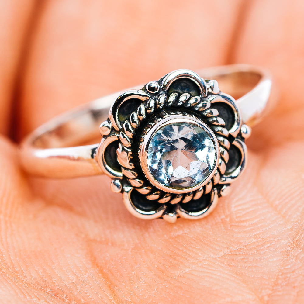 Blue Topaz Filigree Ring Size 8 (.925 Sterling Silver)
