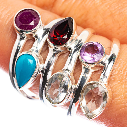925 sterling silver multi-stone ring with turquoise, purple, red, and clear gemstones