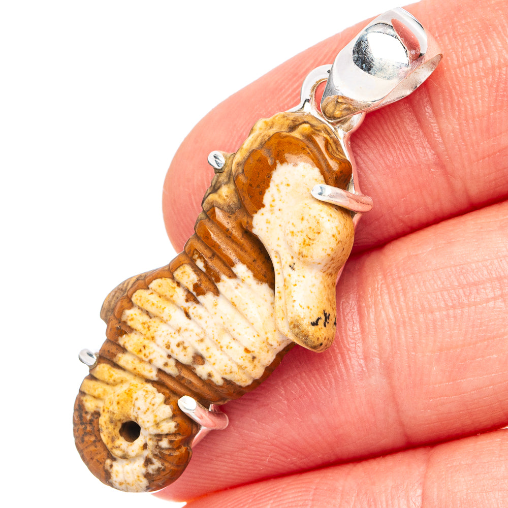 Seahorse pendant in .925 sterling silver with brown picture jasper stone body