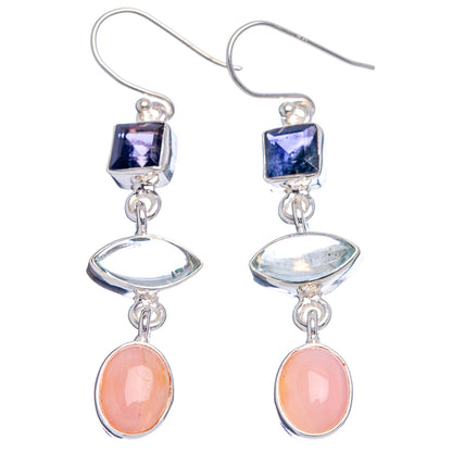 Premium Pink Opal, Aquamarine, Iolite Earrings 2 1/8" (.925 Sterling Silver)
