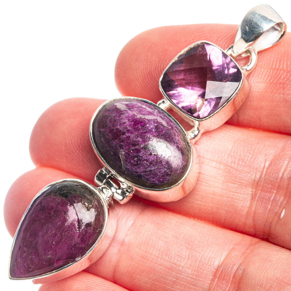 Ruby Zoisite, Amethyst Pendant 2 3/8" (925 Sterling Silver) P39707