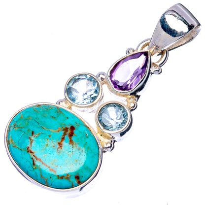 Rare Kingman Turquoise, Blue Topaz, Amethyst Pendant 1 1/2" (925 Sterling Silver) P41127