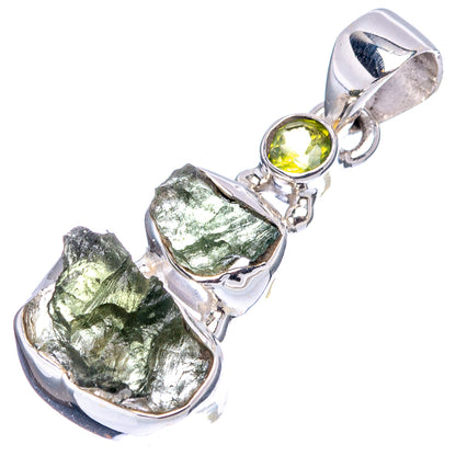 Moldavite, Peridot Pendant 1 1/4" (.925 Sterling Silver)