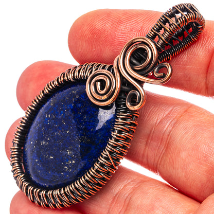 Lapis Lazuli Wire Wrap Pendant 2 3/8" (Oxidized Copper)