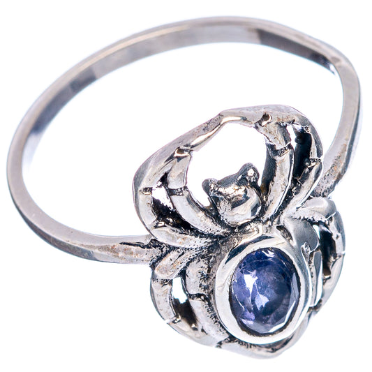 Sterling silver spider dainty ring with oval amethyst stone, openwork band, size 8