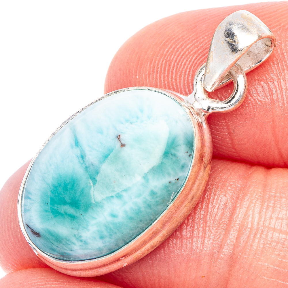 Larimar pendant in oval light blue gemstone set in polished 925 sterling silver bezel