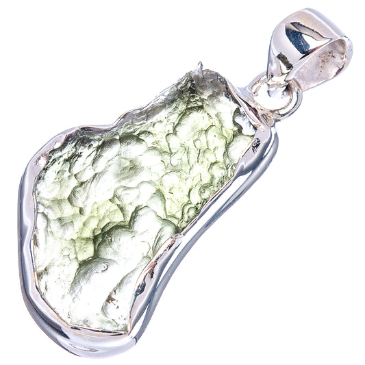 Rare moldavite pendant in .925 sterling silver, faceted green teardrop stone bezel