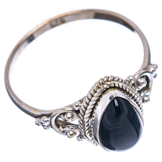 Sterling silver ring with black onyx teardrop stone and braided halo side setting
