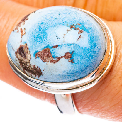 925 sterling silver turquoise cabochon ring, oval blue stone with brown matrix, size 9
