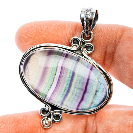 Rainbow Fluorite Pendant 2 1/8" (.925 Sterling Silver)