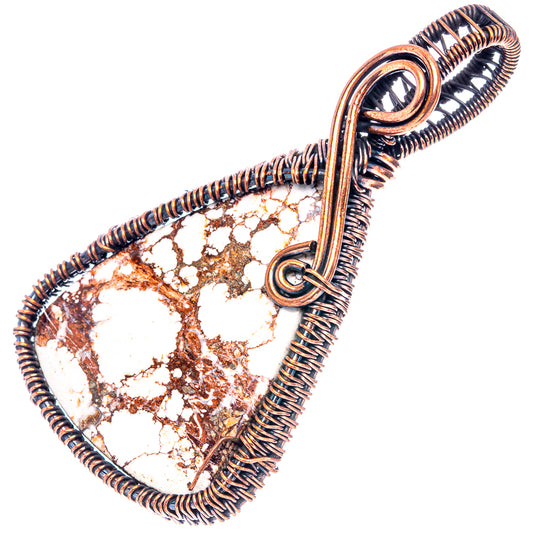 Oxidized copper wire-wrap pendant with Wild Horse jasper and top loop