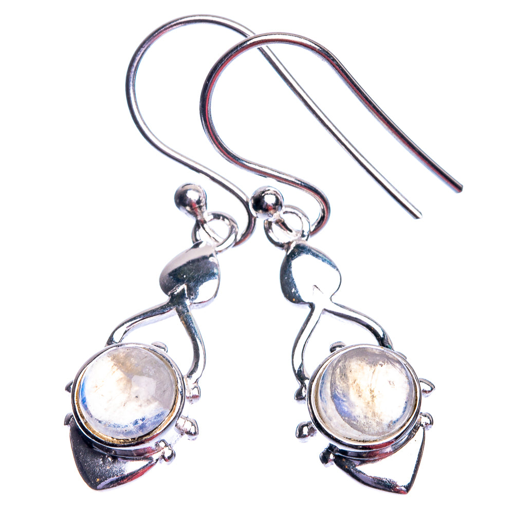 925 sterling silver moonstone drop earrings, round bezel-set stones on fishhook wires