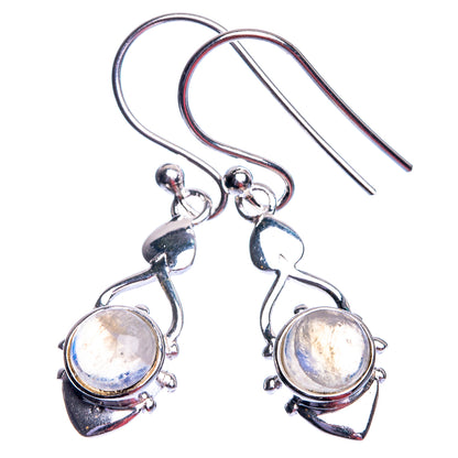 925 sterling silver moonstone drop earrings, round bezel-set stones on fishhook wires