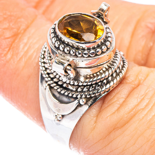 Sterling silver citrine oval ring with ornate bead and rope settings, size 6.5