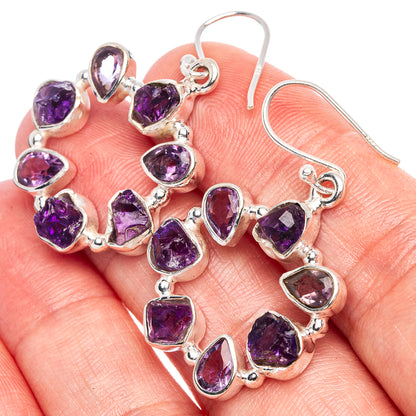 Premium Rough Amethyst Earrings 1 1/2" (925 Sterling Silver) E1718