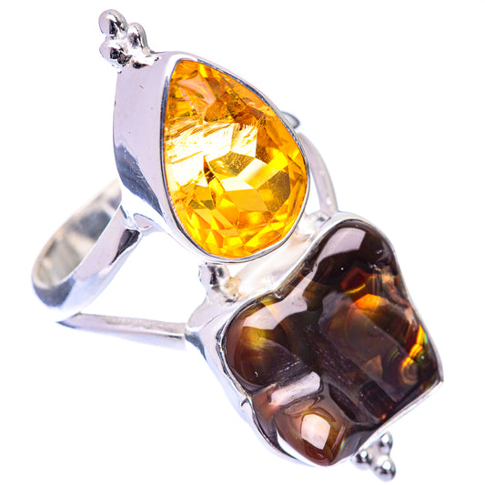 Large Mexican Fire Agate, Citrine Ring Size 10.25 (925 Sterling Silver) R140984