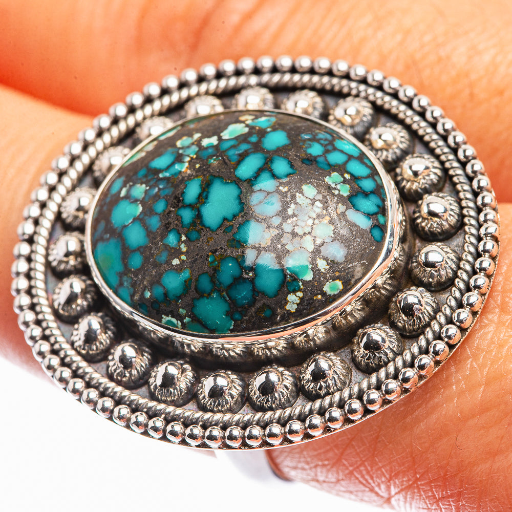Large Tibetan Turquoise Ring Size 9 (925 Sterling Silver) R142357