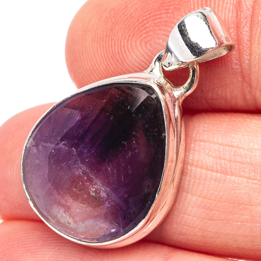 Bi-color amethyst pendant, oval stone bezel, .925 sterling silver frame and bail