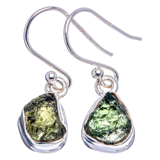 Sterling silver drop earrings with green teardrop rare stone on lever hooks