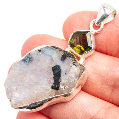 Raw Rainbow Moonstone, Peridot Pendant 2" (925 Sterling Silver) P39025