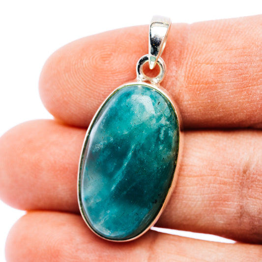Oval fire amazonite pendant with .925 sterling silver bezel and bail, blue-green stone