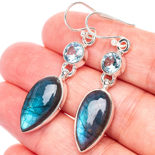 Labradorite, Blue Topaz Earrings 1 7/8" (925 Sterling Silver) E433093
