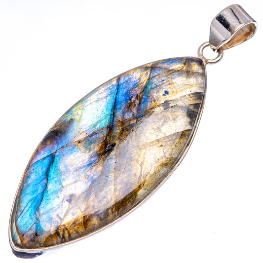 Oval labradorite pendant with polished .925 sterling silver bail, blue and silver flash