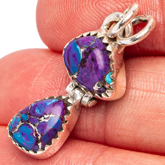 Sterling silver pendant with purple and blue gemstone double-drop design and loop bail