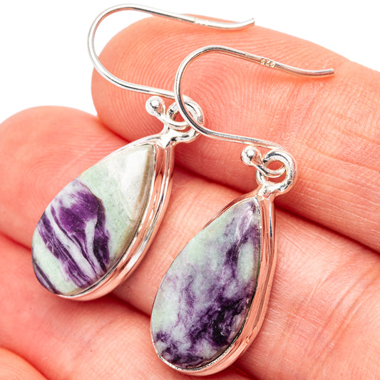 925 sterling silver teardrop earrings with purple-green stone dangles and loop hooks