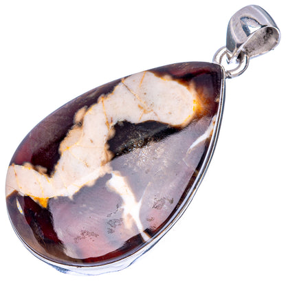 Sterling silver framed teardrop jasper pendant, marbled cream, dark brown, and black