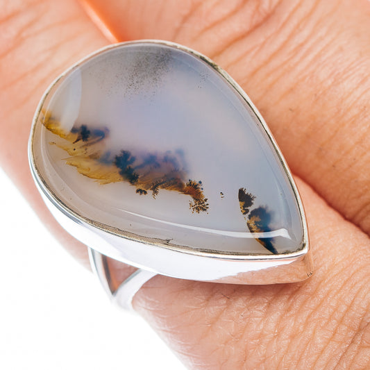 Premium Scenic Dendritic Agate Ring Size 9.5 (.925 Sterling Silver)