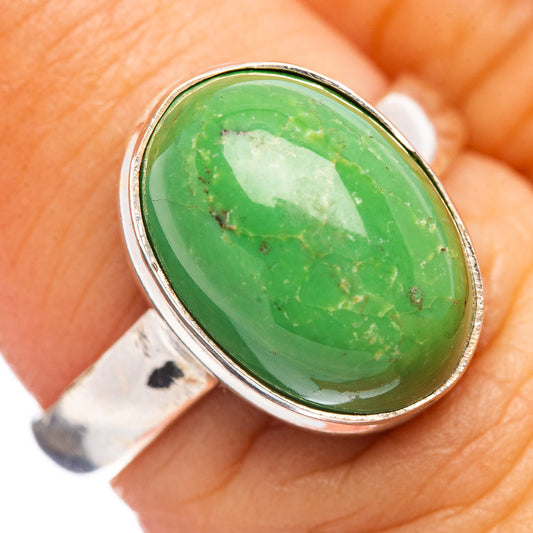 Sterling silver oval green gemstone ring, size 6.75