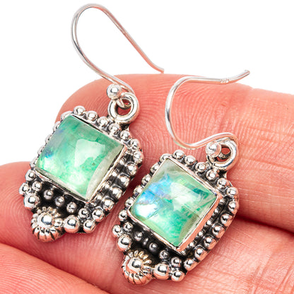 Green Moonstone Earrings 1 1/4" (925 Sterling Silver) E1369