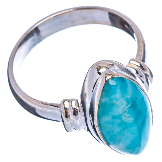 Oval turquoise larimar bezel ring in .925 sterling silver, side profile
