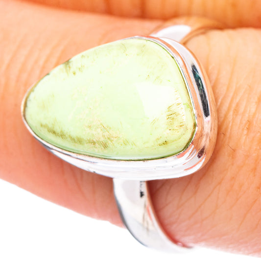 Sterling silver ring with lemon-green teardrop chrysoprase cabochon