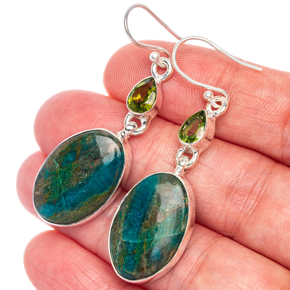 Chrysocolla, Peridot Earrings 2" (925 Sterling Silver) E433066