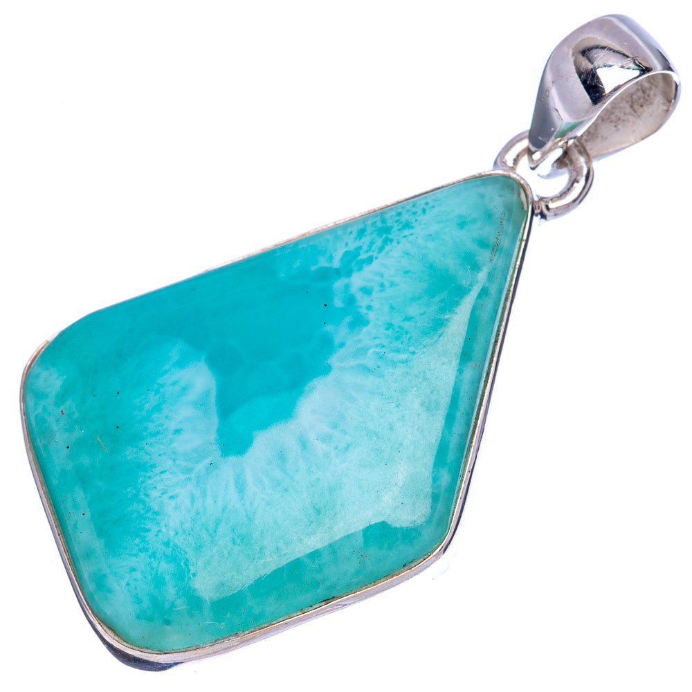 Larimar pendant in sterling silver, teardrop bezel with round bail, turquoise stone