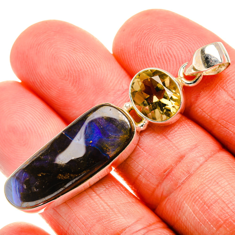 Boulder Opal, Citrine 925 Sterling Silver Pendant 2" (925 Sterling Silver) PD38307