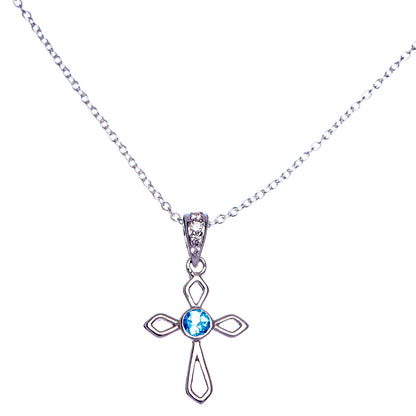Blue Topaz Cross Necklace 17 7/8" (925 Sterling Silver) N90035
