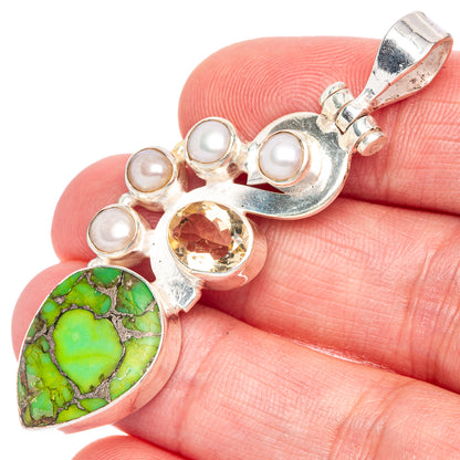 Green Copper Composite Turquoise, Citrine, Cultured Pearl Pendant 2 1/4" (925 Sterling Silver) P40028