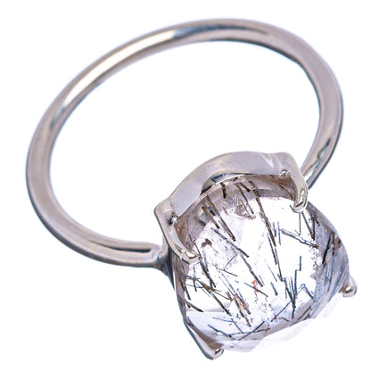 Faceted Tourmalinated Quartz Ring Size 7 (.925 Sterling Silver)
