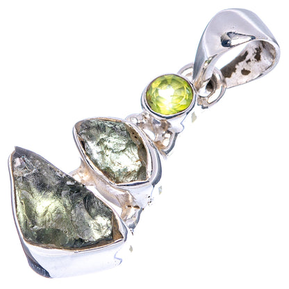 Moldavite, Peridot Pendant 1 1/8" (.925 Sterling Silver)