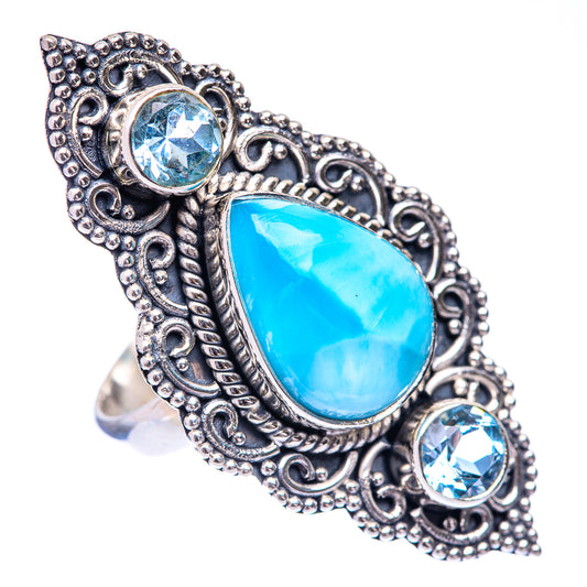 Large Larimar, Blue Topaz Ring Size 7 (925 Sterling Silver) R140869