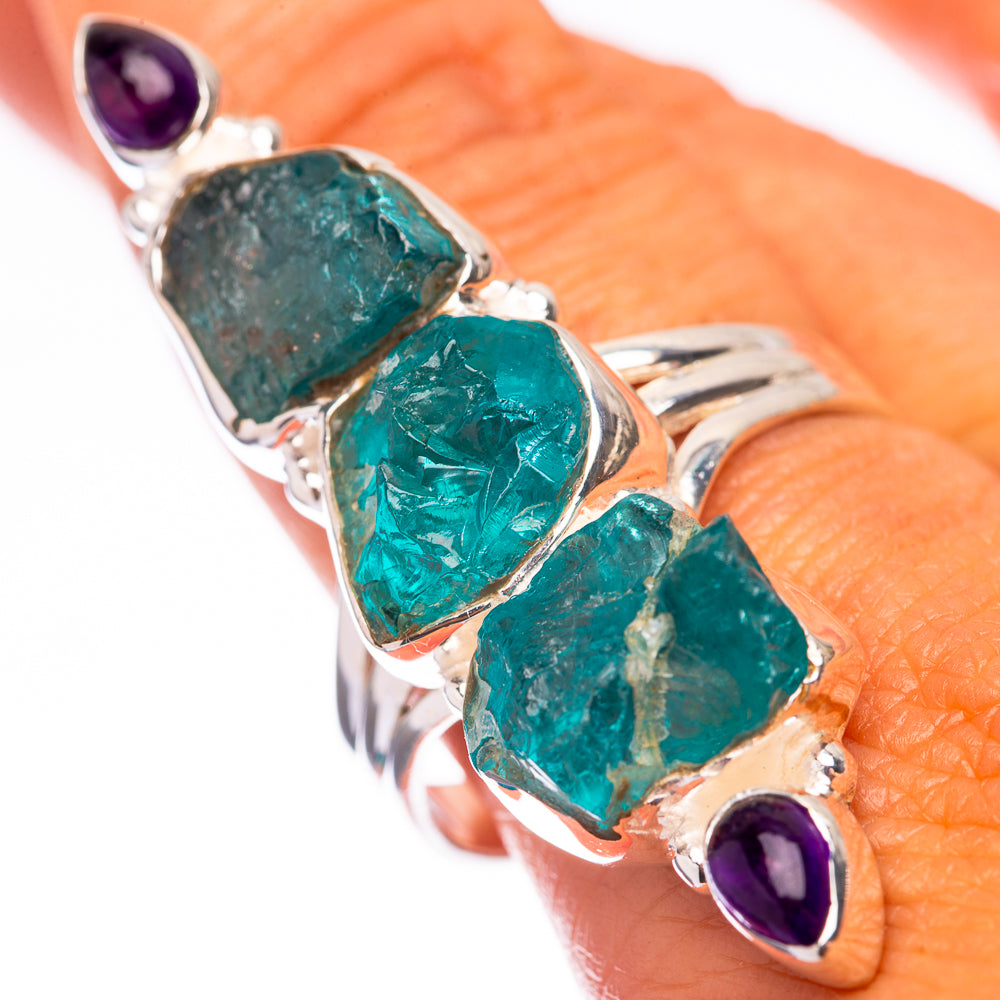 Large Raw Blue Fluorite, Amethyst 925 Sterling Silver Ring Size 10 (925 Sterling Silver) RING140391