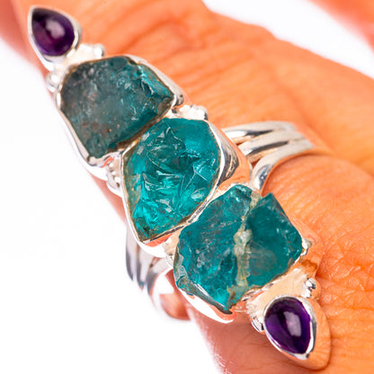 Large Raw Blue Fluorite, Amethyst 925 Sterling Silver Ring Size 10 (925 Sterling Silver) RING140391