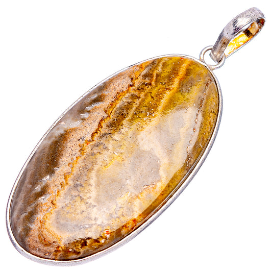 Oval bumblebee jasper pendant with silver-plated bezel and top bail, yellow and gray stone