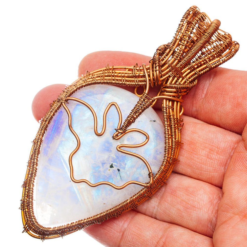 Rainbow Moonstone Wire Wrap Pendant 3 1/2" (Copper)