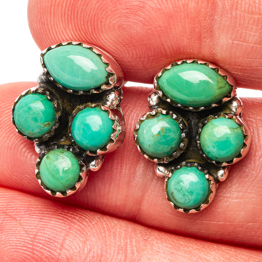 Cluster turquoise stud earrings with oval green stones in dark silver settings